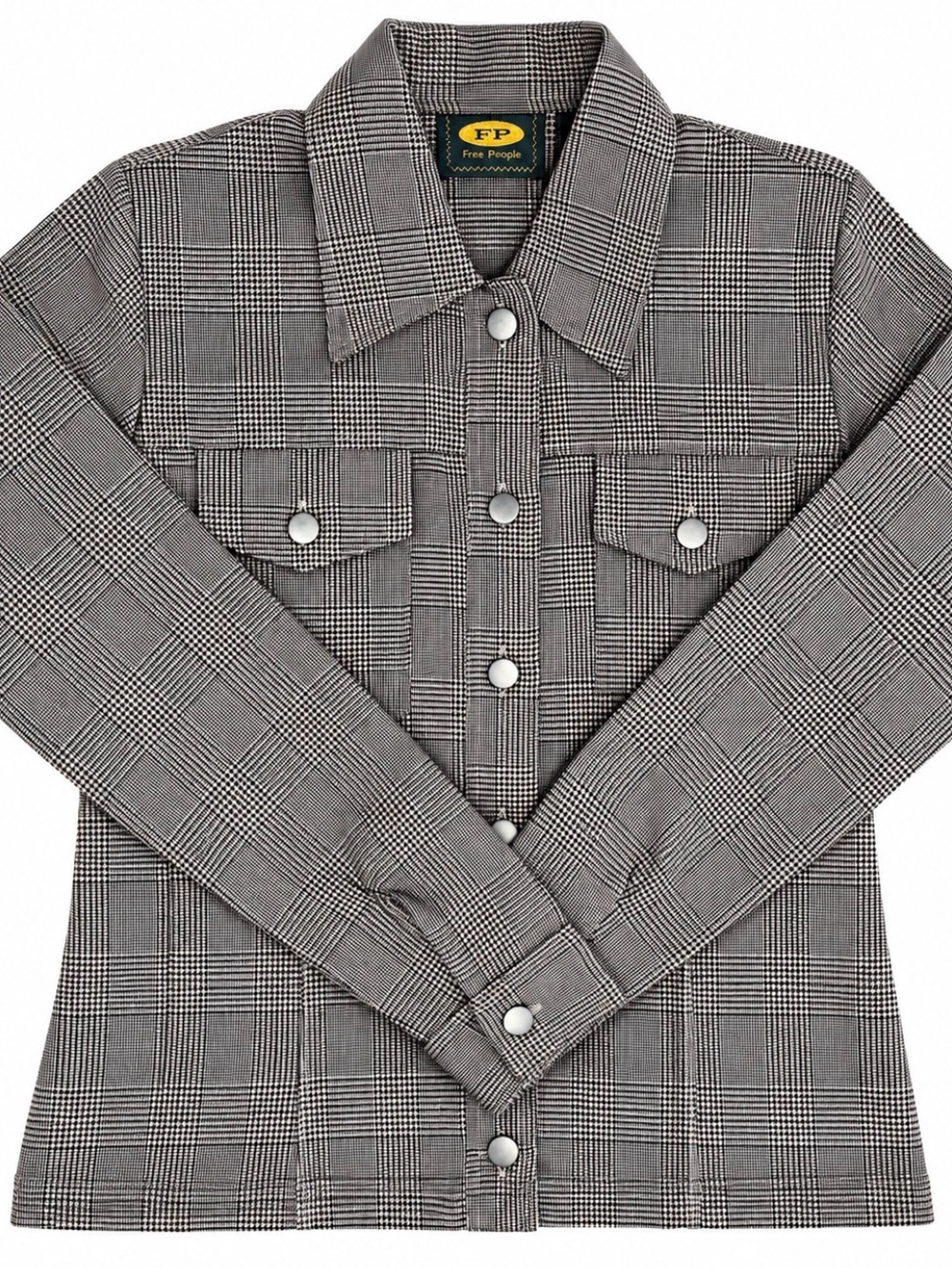 Free People Glen Plaid Button-Front Shirt Jacket